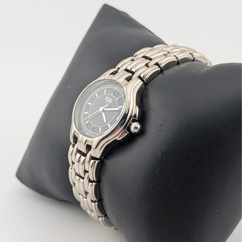 ESQ Swiss Vintage Textured Black Dial Dress Watch Stainless Steel 25mm‎